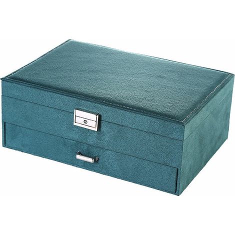 Portagioie, cofanetto portagioie, espositore a 2 livelli con 1 cassetto e 1 chiave, per anelli, orologi, collane, orecchini, idea regalo (1/4)