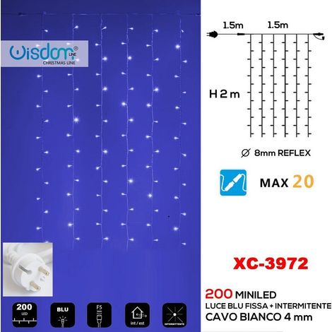 Trade Shop - WEIHNACHTSLICHTERVORHANG 200 LED FESTES BLAUES LICHT + BLINKENDES WEISSES LICHT XC-3972 -