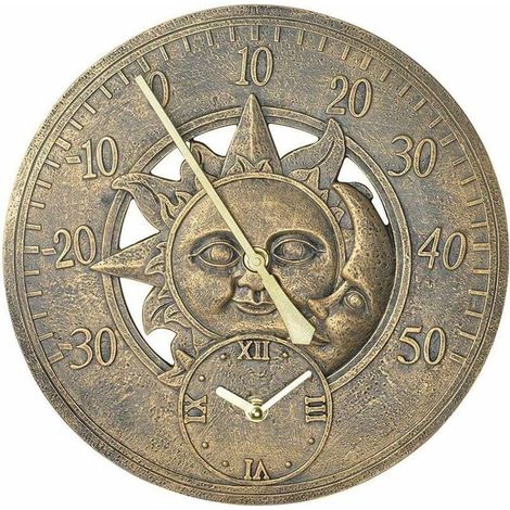 Thermomètre Extérieur Horloge Vintage Mur Horloge De Station De Décoration Rétro Suspendu Horloge Motif Soleil Lune Étanche Extérieur Ou Intérieur, Piscine, Clôture, Patio (1/5)