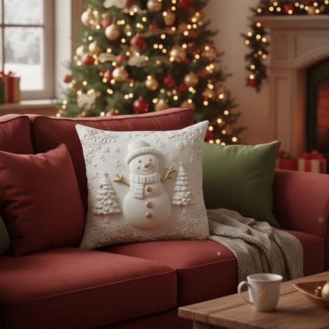 Housse De Coussin Noel - Motif Fete Saint Nicolas Renne Sapin Bonhomme De Neige - Pour Canape Fauteuil Lit - 45 X 45 Cm - 1 Piece (1/5)