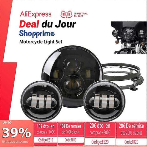 Phare LED 7 pouces avec feux antibrouillard 4,5 pouces pour motos Harley Davidson Electra Glide Softail Fat Boy Touring (support 7 pouces S)