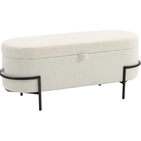 Banco de almacenaje tapizado con tapa 69 L y patas de acero color blanco crema (1/5)