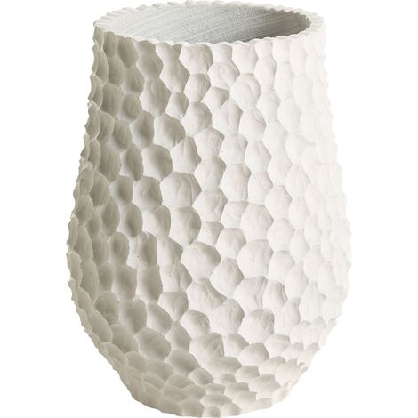 Beliani Plant Pot White Cement Round Flower Planter Garden Indoor Outdoor Stone, Painted, Does Not Require Assembly, For Outdoor Use, 34 x 34 x 47 cm, UV Resistant PILLERSEE (1/5)
