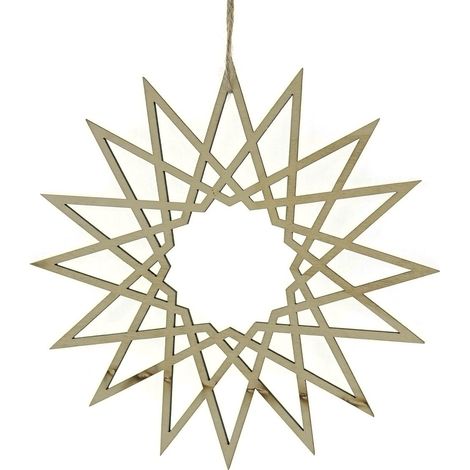 POSIWIO Weihnachtsdeko Stern Natur 16 Zacken Ø ca. 17,7 cm zum Aufhängen - Holz