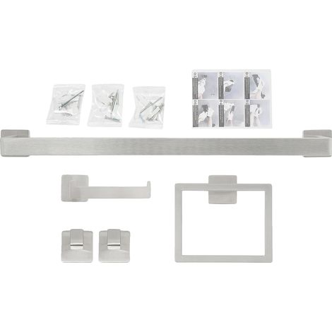 Ensemble d'accessoires de salle de bain, monté au mur, construction en acier inoxydable, 5pcs Argent (1/2)