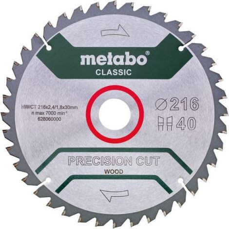 Lame de scie circulaire, en bois classique ⌀216mm, Dents 40, ⌀intérieur 30mm, Largeur 2,4mm