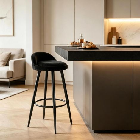 Barhocker aus Samt mit Rückenlehne und Metallgestell Schwarz OKWISH (1/4)