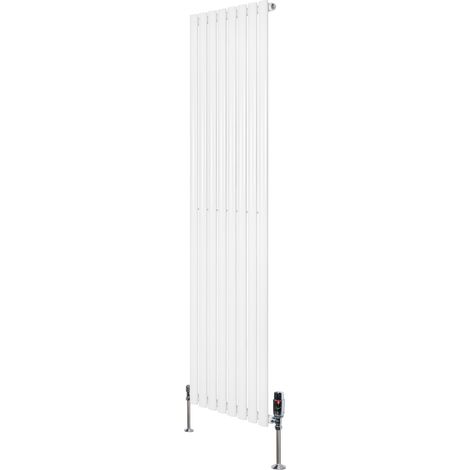 Radiateur à Colonnes Ovales & Vannes 1 Panneau 1800 x 480 mm en Acier Carbone Blanc Chauffage Centrale Moderne Horizontale Monté Sur Mur Cuisine [Brosse de Nettoyage & Supports INCLUSES]