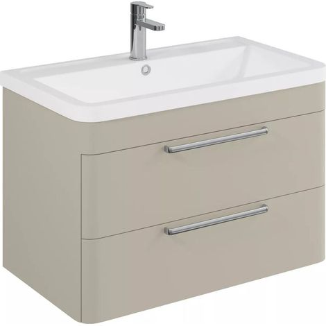 Balterley Calwich Contemporary Bathroom Wall Hung Vanity Basin Unit with 2 Drawers & 1 Tap Hole Polymarble Basin, Pebble Grey, 800mm (1/4)