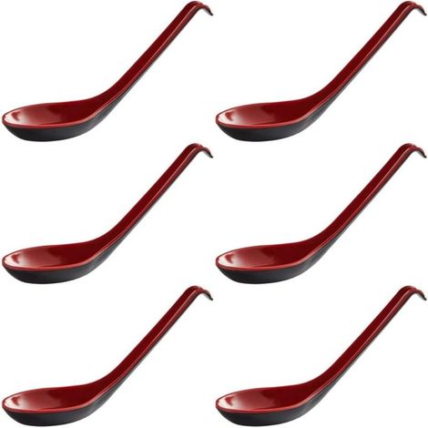 Cuillères à Soupe Rouges – Lot 6 – 16,5 cm – Crochet Intégré – Style Moderne – Idéal pour Repas et Soupes (1/5)