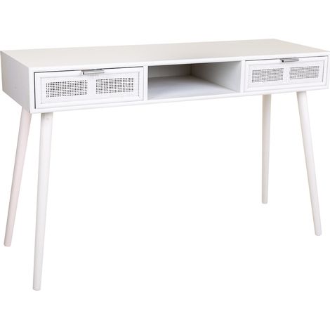 Recibidor de madera y rejilla en blanco 120x42x79