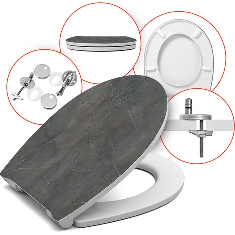 Abattant WC universel marbre gris – frein de chute, antibactérien, ovale