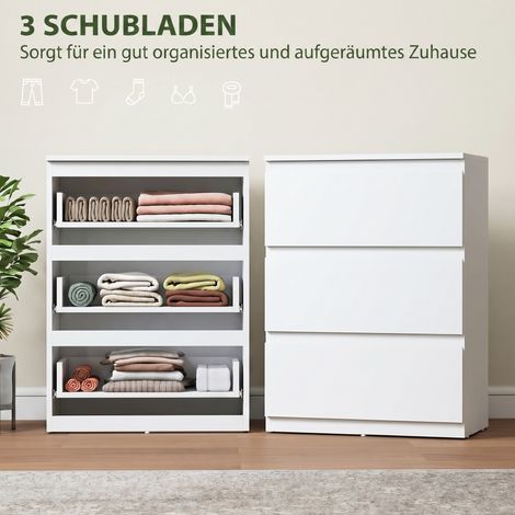 Commode blanche 3 tiroirs, meuble de rangement moderne pour chambre (1/5)