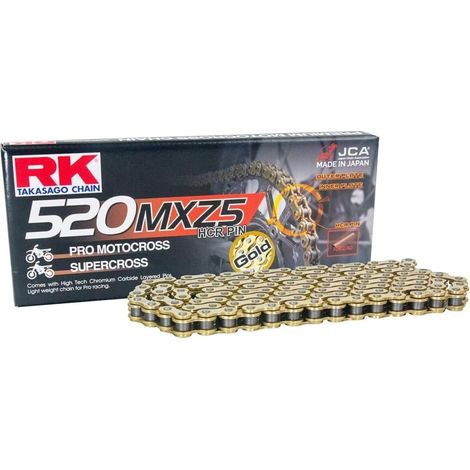 CATENA DI TRASMISSIONE RK (MOTOCROSS) 520MXZ5-120 MAGLIE (CL) INCLUSA COLORE ORO (CAPACITÀ: FINO A 500 CCM) (37,8 KN)