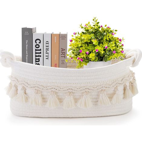 Petit panier tissé décoratif pour le rangement - Pour étagère bohème, chambre à coucher, chambre d'enfant, entrée (1/5)