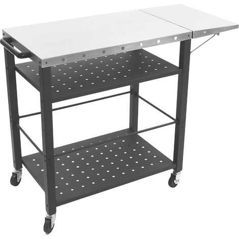 Chariot de barbecue avec table d'appoint pliable, table de préparation de cuisson avec roulettes, 4 niveaux, pour accessoires de barbecue et aliments, idéale pour le camping et les activités de plein (1/5)
