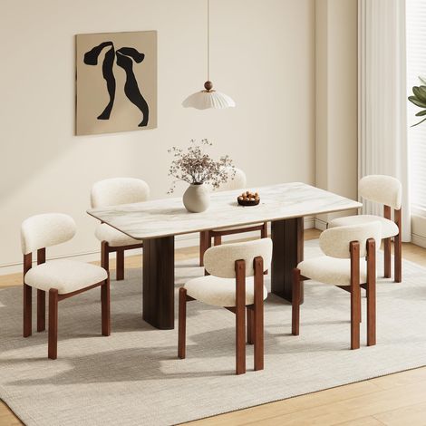 Lot de 6 chaises de Salle à Manger Modernes, chaises rembourrées avec Pieds en Bois et Dossier Fixe en Tissu, pour Salle à Manger, Cuisine, Restaurant – Pieds Brun foncé, Beige (1/5)