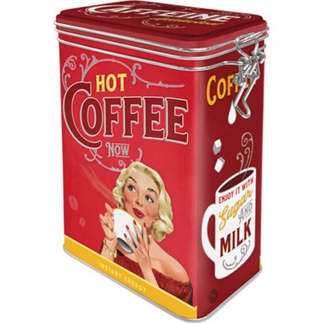 Nostalgic-Art Contenitori da caffè retrò Hot Coffee Now – Idea Regalo per la Cucina, Scatola di Latta con Coperchio Salva Aroma, Design Vintage, 1,3 l (1/4)