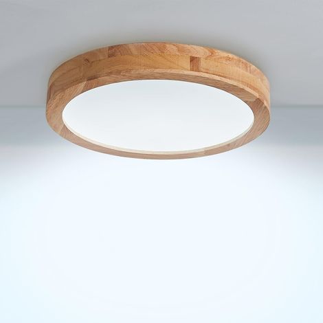 2 Plafonnier, Bois, 30cm, LED 24W, Blanc 6000K, Salon Cuisine Chambre