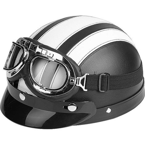 Motorrad-Halbhelm + UV-Schutzbrille – Kunstleder – mit Schal – strapazierfähiger Schutz – weiß
