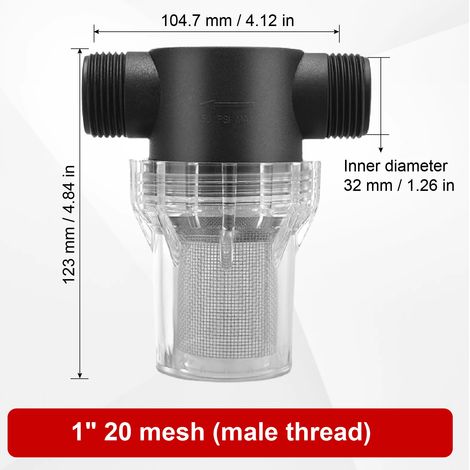 Filtre en ligne (1 pouce, mâle, maille 20) pour système d'irrigation domestique, débit élevé, lavable, en acier inoxydable 304, diamètre nominal DN15, DN20, DN25 (1/5)