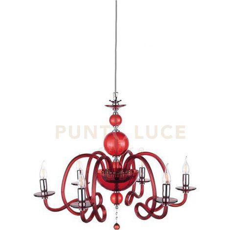 LAMPADARIO VIVALDI 6 LUCI RUBINO CROMO ATTACCO E14 D.75CM