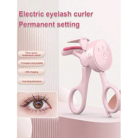 Pince à cils électrique rechargeable USB, chauffante avec 3 réglages de température ajustables, brosse anti-brûlure pour toutes les formes d'yeux, outil de styling portable et élégant, blanc (1/2)