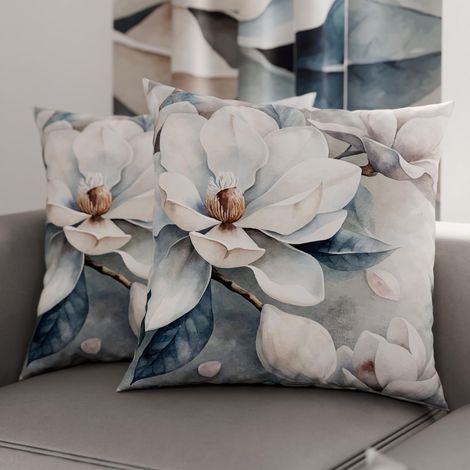 Lot de 2 Taies d'Oreillers 50x50 cm 100% Microfibre Hypoallergénique, Housse Oreiller Rectangulaire Motif Floral Bleu Clair, Paquet de 2 (1/3)