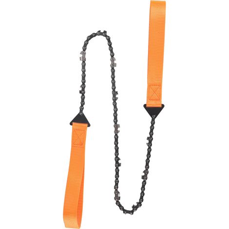 Scie à chaîne de poche à 11 dents, scie à main de survie portable, outil de coupe du bois, outil d'urgence pour le camping et la randonnée avec poignée, orange. (1/5)