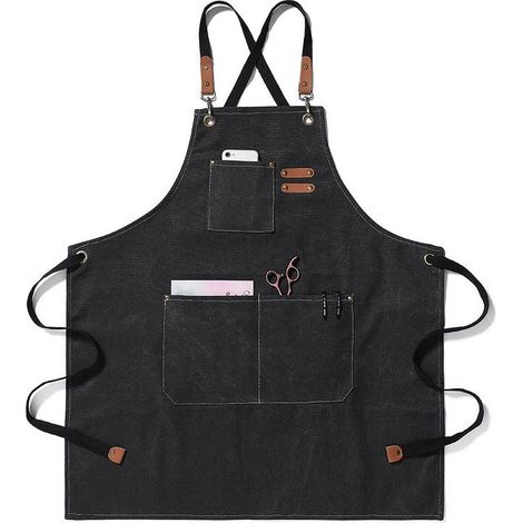 Tablier de Cuisine Tablier Barbecue Homme Tablier de Travail Femme avec Sangle Réglable et 3 Poches Tabliers Toile pour Serveurs Cuisson Peinture Poterie (1/3)
