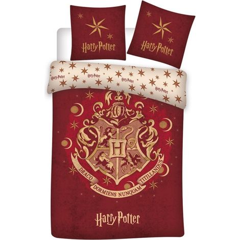 Parure de lit réversible Harry Potter Hogwarts - Rouge et Blanc - 140 cm x 200 cm