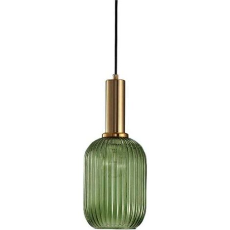 Vintage-Industrie-Pendelleuchte aus geripptem Glas, Deckenleuchte mit polierter Messingoberfläche, Kronleuchter, Hängelampe für Esszimmer, Küche, Wohnzimmer, Schlafzimmer (Grün, 13 cm)