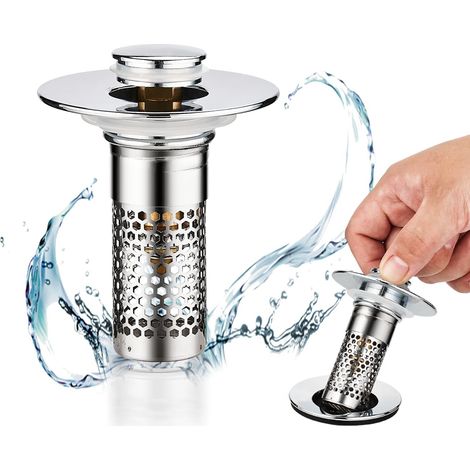 Bouchon de Lavabo Universel 28-37mm - Bouchon Évier Cuisine & Baignoire, Stop Anti-Colmatage, Vidange avec Crépine pour Salle de Bain