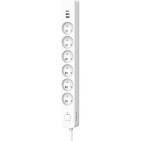 Multiprise - QUARX - 6 prises - Avec 3 ports USB, câble 1,5m