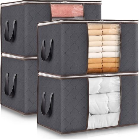 Sac de Rangement Vetement, Boite Rangement Pliable, Grand Caisse Rangement Cartons Déménagement Housse Rangement Couette pour Couvertures Jouets Vêtements, 95L, Lot de 4