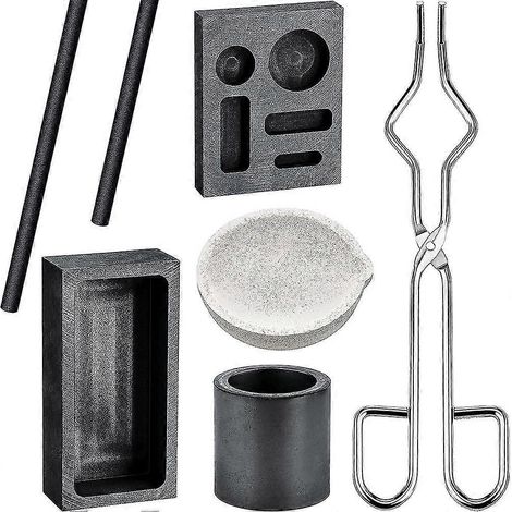 Kit de fusion et de coulée au chalumeau graphite, 2 creusets en graphite, bâtonnet mélangeur, creuset en quartz, galets cylindriques (1/5)