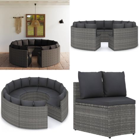 8-tlg. Garten-Sofagarnitur mit Auflagen Poly Rattan Grau - Poly Rattan - Auflagen (1/5)