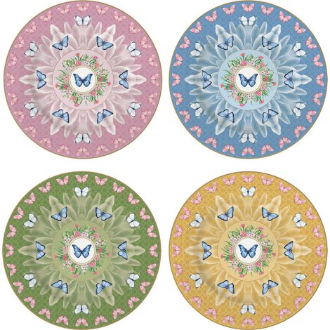 SET 4 PLATOS POSTRE MARIPOSAS SPRING PARADE + CAJA REGALO