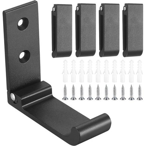 Ganchos de pared plegables - multifuncionales - juego de 5 - negro - aluminio (1/5)
