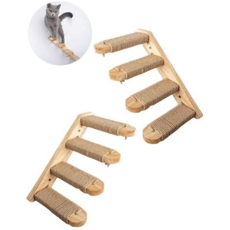 Étagère murale pour chat, escalier à quatre marches avec griffoir en jute, perchoir et plateforme (universelle pour gauche et droite) (1/4)