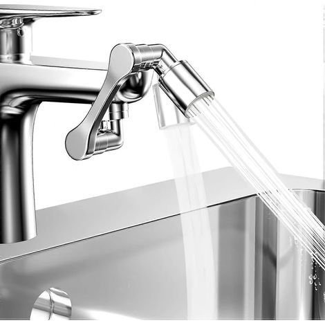 Rallonge de robinet pivotante à 1080° avec 2 modes de jet, aérateur d'évier de cuisine en laiton et ABS pour le lavage et le nettoyage des mains (1/4)