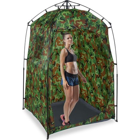 Tente de Douche, Cabine Haute XXL Fonction Pop-up, HxLxP: 228x140x140 cm, étanche, Pliable, Camouflage, Vert (1/5)
