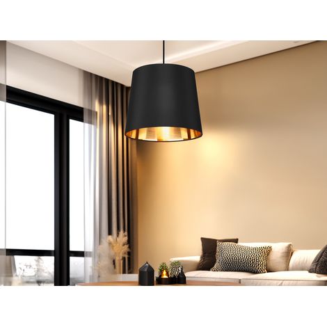 Pendelleuchte LAUREA 1-flammig mit Stoff-Schirm Schwarz Gold, Ø 30cm (1/5)