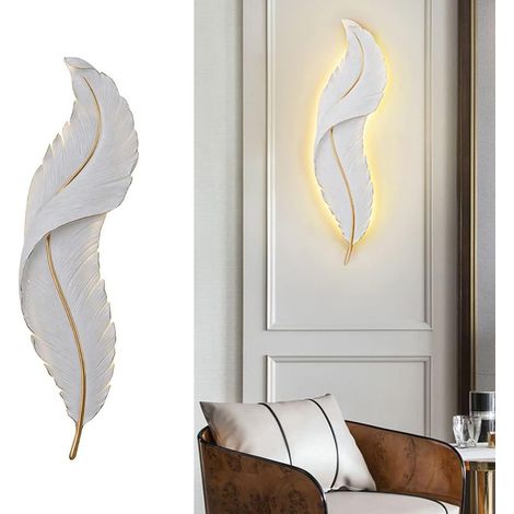Nannigr Applique Murale en Plumes, Lampe Murale Moderne Simple et créative au Design de Plumes, Lampe en résine de Plumes simulées, lumière chaude - 60cm