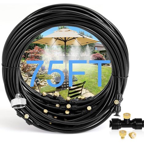 Système de refroidissement par brumisation, ligne de brumisation de 75 FT (23 m) + 20 buses de brumisation en laiton + adaptateur en laiton (3/4") + brumisateur extérieur pour patio, jardin, serre M (1/5)