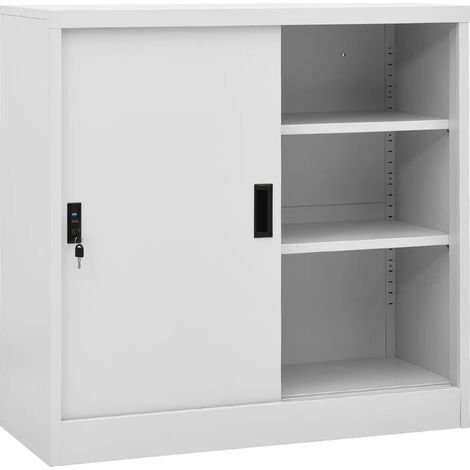 Armoire de bureau porte coulissante 90 x 40 x 90 cm robuste avec serrure ambiance moderne en acier gris clair (1/5)