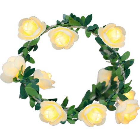 Guirlande lumineuse LED en rotin vert artificiel avec rose et feuilles, décoration de Noël. (1/5)