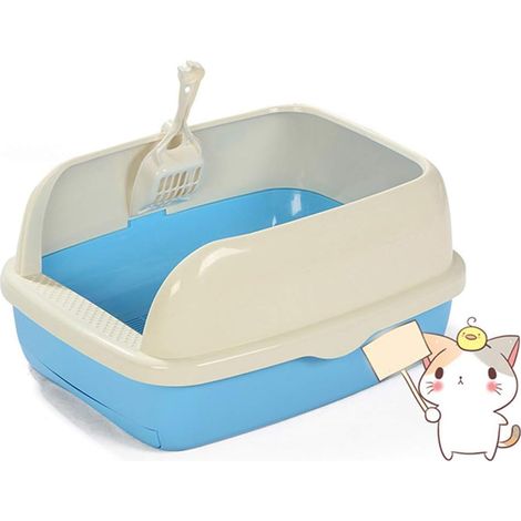 Semi-Enclosed High Cat Litter Box Scoop Tray Toilet Supply Anti-Splash Pet Toilet Indoor Home Plastic Sandbox Fence Detachable Clean Sand Supplies Pets Portable,Blue Blue (1/5)