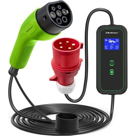 Qoltec Mobile EV Car Charger Adjustable 2in1 Type2  11kW  CEE 5 PIN  LCD  3 phases  Portable  Wallbox  5m