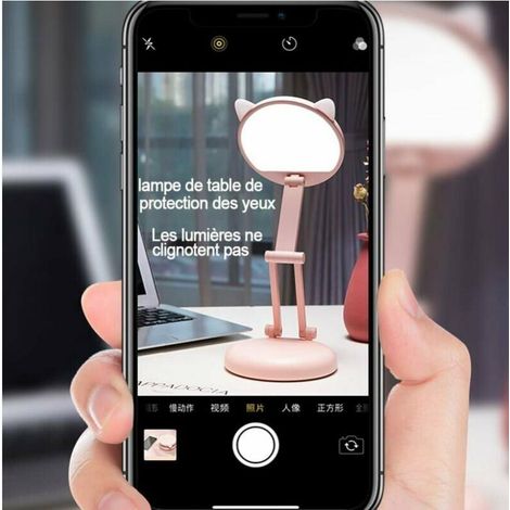 Lampe de bureau LED pour enfants filles oreilles de chat rose veilleuse réglable (1/4)